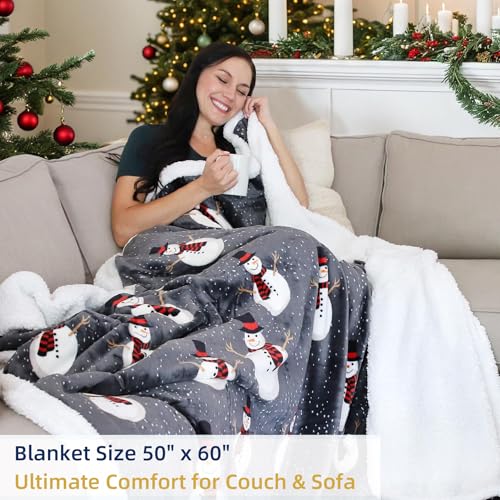 Catalonia Snowman Blanket, Holiday Theme Sherpa Fleece Throw, Blanket for Couch and Bed, Christmas Blanket | Super Soft, Comfy, Cozy, Fluffy, Warm | 50x60 inch, Grey - color: Snowman, size: 50"x60"