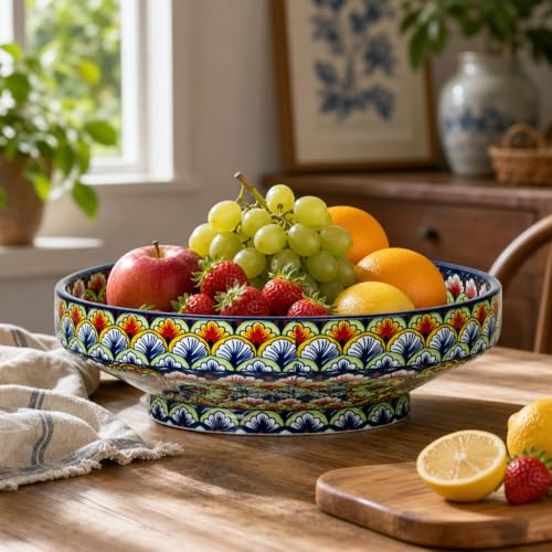 10" Bohemian Style Decorative Bowl, Large Fruit Bowl for Kitchen Counter,Stylish Key Bowl for Entry Table, Bread Candy Snacks Organizer