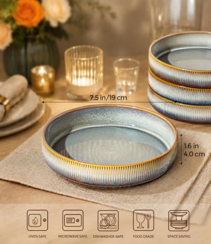7.5" Ceramic Pasta Bowls Set of 4, Salad Bowls | Versatile Serving Bowls for Pasta, Salad, Fruit & Noodles, Housewarming & Wedding Gift, Dusk Blue - color: Dusk Blue, size: 7.5 Inch