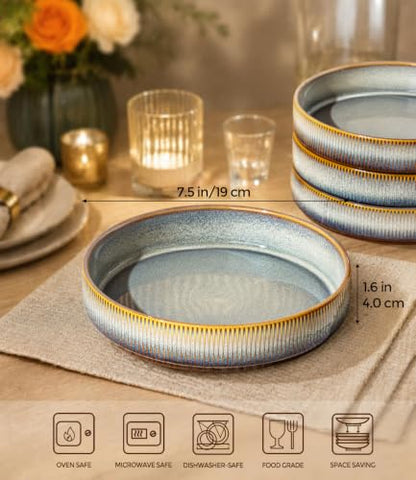 7.5" Ceramic Pasta Bowls Set of 4, Salad Bowls | Versatile Serving Bowls for Pasta, Salad, Fruit & Noodles, Housewarming & Wedding Gift, Dusk Blue - color: Dusk Blue, size: 7.5 Inch