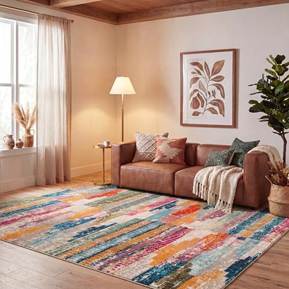SAFAVIEH Area Rug 8x10 - Madison Collection - Large - Ivory & Multi, Boho Abstract Distressed Design, Non-Shedding & Easy Cleaning, Ideal for Living Room, Bedroom, Office, Dining Space (MAD417C) - size: 8' x 10' (Rectangular)