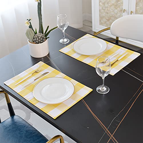 Yellow & White 2 Side Cotton Buffalo Check Placemats Set of 4 Heat Resistant Dining Table Place Mats for Kitchen Table, 12 x 18 inches - color: Plaids Yellow & White, size: Rectangular Placemats 12" x 18"