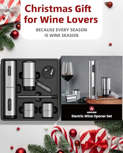 Newise Rechargeable Electric Wine Gift Set: Wine Opener, Aerator, Vacuum Stoppers & Foil Cutter - Wine Lovers Gifts for Women Men - Christmas & White Elephant Gifts