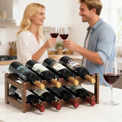 Wine Rack |Open & 2-Tier Bamboo Wine Holder| Freestanding Floor & Countertop Wine Display-Space-Saving Wooden Wine Storage Shelf for Kitchen, Cabinets,Bar & Dining Room(1, 2-Tiers)