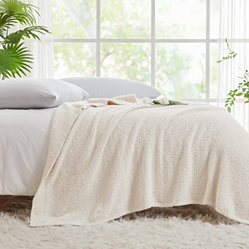 Super Soft Knit Throw Blanket Twin Size Cream White-Lightweight Plush Fuzzy Fluffy Warm Cozy Blankets and Throws for Sofa Bed All Season Use - color: Cream White, size: Twin(60"x80")