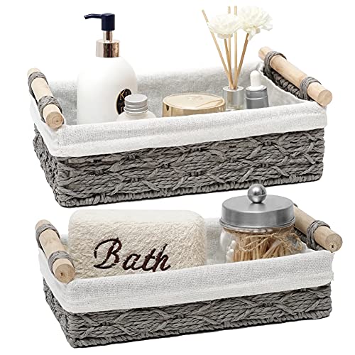 Storage Basket for Bathroom Organizer Baskets for Shelves Organizing | Toilet Paper Storage Basket for Bathroom Bedroom Home Farmhouse Decor,Set of 2,Gray - color: Grey