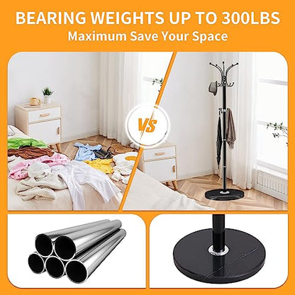 ZOZOE Metal Coat Rack Stand, Modern Coat Rack Freestanding with Natural Marble Base, 360° Rotary Design Coat Racks with 14 Hooks, Black Coat Tree Hanger Stand for Bags, Hats, Entryway, Office - color: Black 14 Hooks