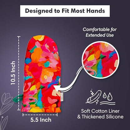 Crae Home Cute Cotton Oven Mitt, Heat-Resistant Kitchen Mitt for Baking Use | Silicone Grip Lined, Hanging Loop, Pot Holder Style Oven Glove, Baking & Cooking, 10.5 x 5.5 Inch, Etching Pattern Mitts Pair - color: Etching