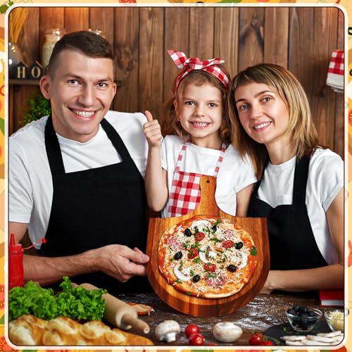 6 Pcs Acacia Wood Pizza Peel with Handles 12 Inch Wooden Spatula Paddle Round Pizza Cutting Board Cheese Serving Tray for Meat Bread Charcuterie Deli