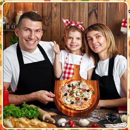 6 Pcs Acacia Wood Pizza Peel with Handles 12 Inch Wooden Spatula Paddle Round Pizza Cutting Board Cheese Serving Tray for Meat Bread Charcuterie Deli