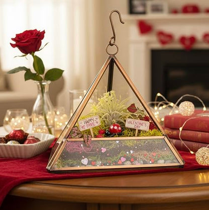 D'Eco Glass Copper Mini Triangle Tabletop or Hanging Planter Terrarium | Geometric Planter Terrarium, Fill Display w Succulents, Moss, Air Plants, Ferns, Home, Wedding & Office Decor, Dims:5x5x5"