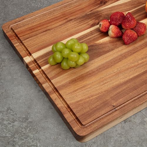 PioneerWorks 26.38*19.29*2.13 Cutting Boards, Large Acacia Wood Cutting Boards for Kitchen, Reversible Chopping Board with Deep Groove, Butcher Block Wooden Cutting Board for Meat and Veggies or Fruit