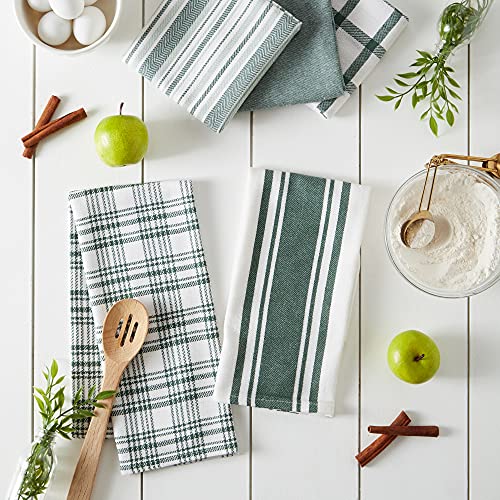 DII Assorted Woven, Kitchen Dishtowel Set, 18x28, Dark Green, 5 Piece - color: Dark Green