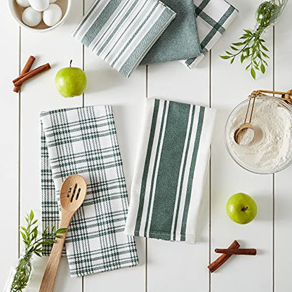 DII Assorted Woven, Kitchen Dishtowel Set, 18x28, Dark Green, 5 Piece - color: Dark Green