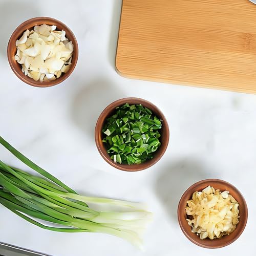 Solid Acacia Wood Bowls Set of 4, 4 Inch Wooden Serving Bowls - Handmade Ramekins for Dips, Charcuterie Board, Snacks & Salads | Farmhouse Kitchen Decor & Gift Idea - size: D 4.2'' x H 2.0''