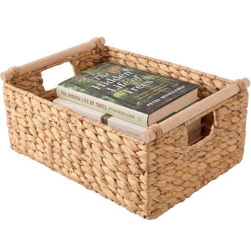 Best Choice Products Wicker Storage Basket, Shelf Organizer Basket w/Wooden Handles, Woven Rectangular Storage Bin, Natural Water Hyacinth for Pantry, Closet, Laundry Room, & Living Room - Natural - color: Natural