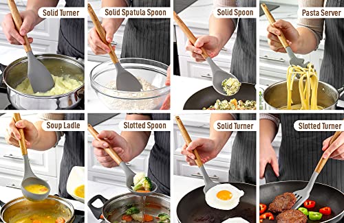 Zulay Kitchen 8 Piece Silicone Utensil Set | Non-Stick Silicone Cooking Utensils Set with Acacia Wood Handles - 464°F Heat Resistance Kitchen Utensils Set - Gray - color: Elegant Grey, size: 8-Piece Set