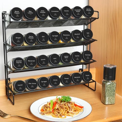 ComSaf 15Pcs 4oz Glass Spice Jars with Shaker Lids, 93 Labels, a Handy Funnel, a Pepper Grinder, Empty Spice Containers and Square Spice Bottles for Kitchen and Seasoning - color: 4oz*15 Metal Lids