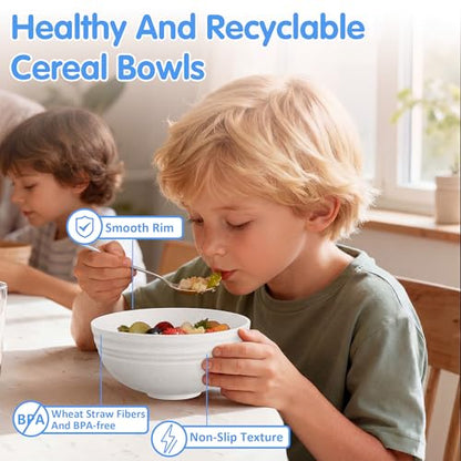 Quatish 14 PCS Cereal Bowls，Plastic bowls,Wheat Straw Soup Bowl, Beige | Unbreakable,Dishwasher & Microwave Safe, Easy-to-Clean,Lightweight,Portable,for Camping Salad Kitchen & Picnics,Snack,Small - color: Beige