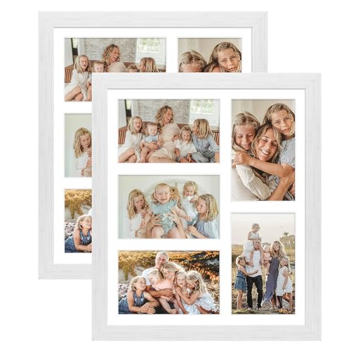 11x13 Collage Frame with 5 Openings 4X6 Pictures, Multiple Picture Frame with Mat, Wall or Tabletop Decor, White Wood Grain,2 Pack - color: White, size: 11x13-(5 open4x6)-2P