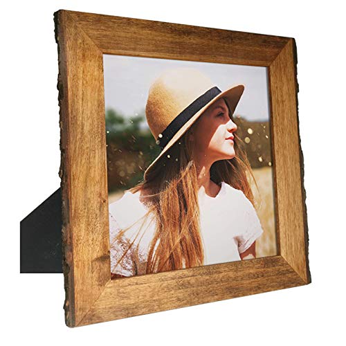 IKEREE 8x8 Picture Frames with Bark Edges, Rustic Wood Photo Frame for Tabletop or Wall Display, Natural Brown - size: 8x8 inch