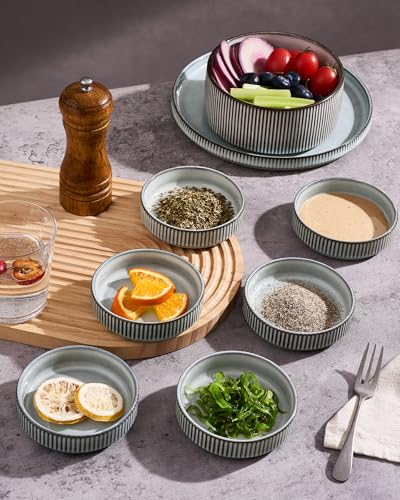 famiware Ceramic Soy Sauce Dish, 4oz Dipping Bowls Set of 12, Smoky Blue | Individual Dip Sauce Cups/Dishes/Plates, Small Serving Bowls for Side Dishes, Condiments, Sushi, Appetizers, Reactive Glaze - color: Smoky Blue, size: 12pcs