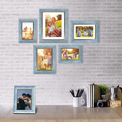 XUANLUO 5x7 Picture Frames Set of 4 Rustic Retro Photo Frame with HD Plastic Cover for Wall Mount and Tabletop Display Family Friends Wedding Gift - color: Blue-4pcs, size: 5 x 7 inch