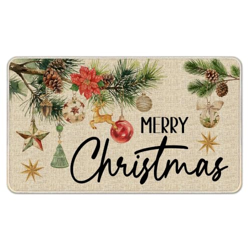 Hexagram Merry Christmas Door Mat Outdoor 17x29 Inch | Christmas Doormat, Winter Xmas Floor Rugs for Indoor Outdoor Porch Decor - color: Christmas Merry