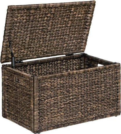 Water Hyacinth Wicker Storage Trunk, Brown Wash, 30x17.5x17.5 | Safety Hinge, Heavy-duty, Metal Frame - color: Brown Wash, size: 30" x 17.5"
