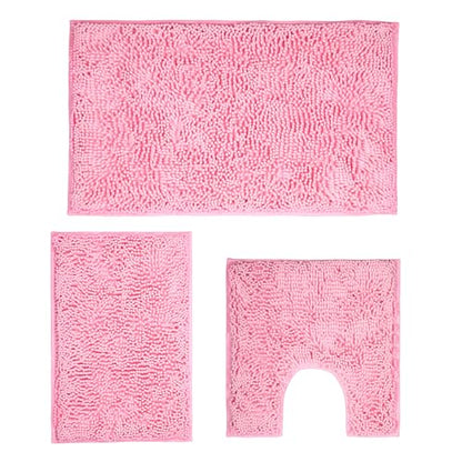 Pink Bathroom Rugs Sets 3 Piece Washable, Luxury ，Chenille Bath Mat Set, Soft Plush Anti-Slip Rectangular Bath， Rug Super Absorbent.3 Pieces Bathroom (Pink, 32"x20"+24"x16"+U Shape 20"x20") - color: Pink, size: 32"x20"+24"x16"+U Shape 20"x20"