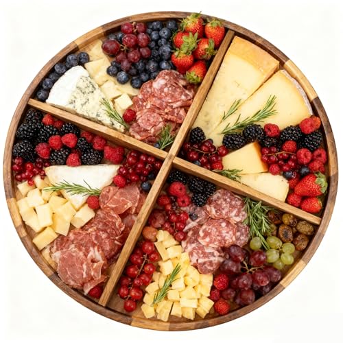 Utoplike Extra Large Acacia Serving Tray, Rotating 23.6'' Charcuterie Board | Cheese Board with Rotating Base, Raised Edge, Removable Dividers, Turntable Organizer Tray for Food, Snacks, Party, Dining - size: 23.6"