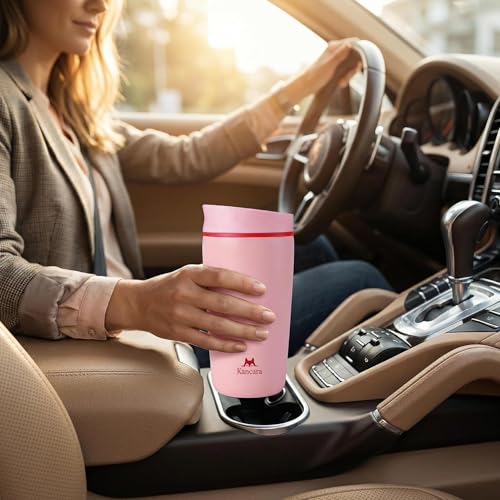 12 oz coffee tumbler Insulated coffee mug with lid Slider Insulated Stainless Steel Coffee Tumbler, Travel Mug for Hot and Iced Beverages insulated travel coffee mug (pink) - color: Pink