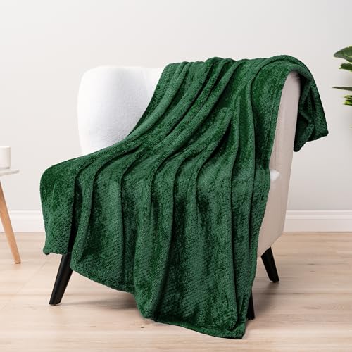 PAVILIA Fleece Throw Blanket for Couch Sofa Bed, Dark Emerald Green 50x60 | 280 GSM Soft Fuzzy Waffle Textured Jacquard Microfiber, Warm Lightweight Fade-Resistant Decorative Decor, All Season Gift - color: Emerald Green, size: 50 X 60 Inches - Throw