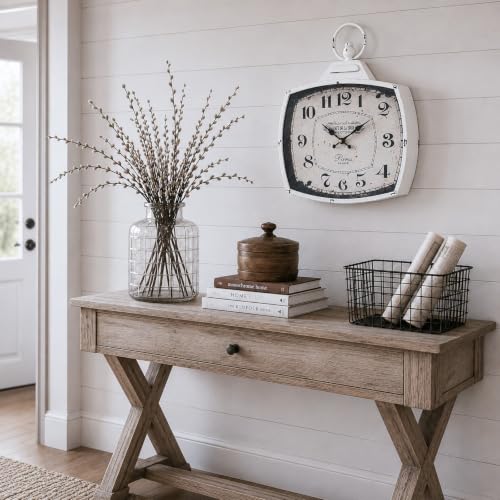 Retro Rectangle Wall Clock, Battery Operated Silent White Farmhouse Wall Clocks, Antique Old Design Style, Wall Clocks for Living Room,Kitchen,Bedroom,Office (17" H x 15" W) - color: White-15"×17"