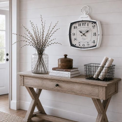 Retro Rectangle Wall Clock, Battery Operated Silent White Farmhouse Wall Clocks, Antique Old Design Style, Wall Clocks for Living Room,Kitchen,Bedroom,Office (17" H x 15" W) - color: White-15"×17"
