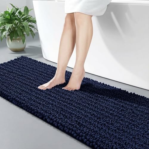 Disolla Navy Blue Bathroom Runner Rug 24x70 Inch - Extra Long Chenille Bath Mat, Luxury Shaggy Plush Absorbent Rug, Non-Slip Large Runner for Floor and Laundry Room - color: Navy Blue, size: 2' x 5'10" (24''x70'' Bathroom Rug)