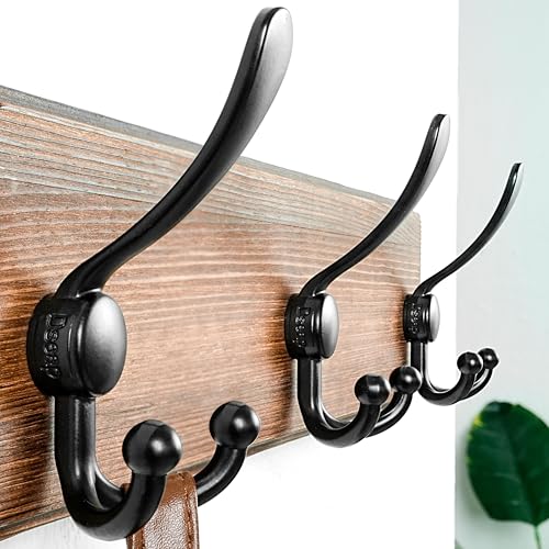Coat Rack Wall Mounted - 5 Tri Hooks, Heavy Duty, Wooden Wall Coat Hanger Coat Hook for Clothes Hat Jacket Clothing, Natural & Black - color: Natural & Black, size: L=17.4"