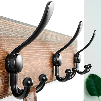 Coat Rack Wall Mounted - 5 Tri Hooks, Heavy Duty, Wooden Wall Coat Hanger Coat Hook for Clothes Hat Jacket Clothing, Natural & Black - color: Natural & Black, size: L=17.4"
