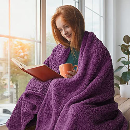 Catalonia Sherpa Throw Blanket, Fuzzy Snuggly Blanket for Camping Traveling Couch Bed, Super Soft, Light Weight, Reversible, All Season Use, Valentine's Day Gift, 50x60 inches - color: Violet