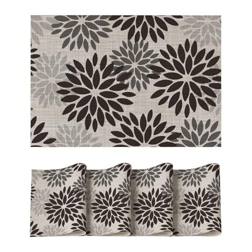 Artoid Mode Floral Vinyl Halloween Placemats Set of 4, Heat Resistant Washable Non-Slip Plastic PVC Place Mats for Party Kitchen Dining Decor, Black - color: Black, size: 12" x 18", Rectangular Set of 4