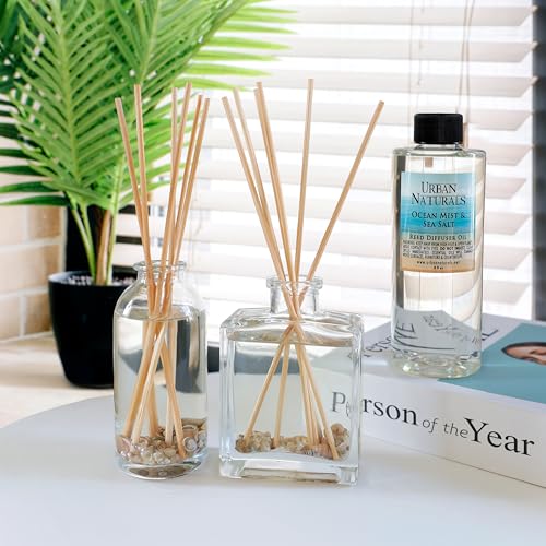 Reed Diffuser Set, Ocean Mist & Sea Salt - Bathroom Décor | Made with Essential Oils & Real Botanicals, Sleek Rectangular Refillable Glass Bottle, Made in the USA - color: Ocean Mist & Sea Salt