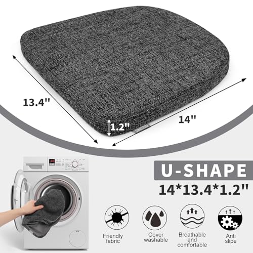 SINOSSO Memory Foam 14" Metal Chair Cushions 4 Pcs, Modern Interwoven Style Magnetic Chair Pads for Dining Kitchen Cafe Bistro Stackable Chair (U-Shape, Black-Gray, 4) - color: Black