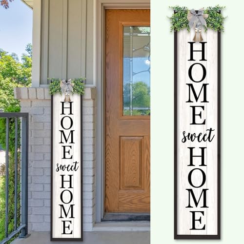 TQianJiang Home Sweet Home Front Porch Sign, 45"X9", Black | Wooden Welcome Sign, For Front Door Wreath, Tall Vertical Hanging For Standing, Outside Decor Garden Patio Farmhouse - color: Home Sweet Home Front Porch Outdoor (Black)