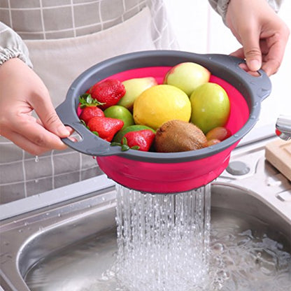 Qimh Collapsible Colander Set of 3 Round Silicone Kitchen Strainer Set - 2 pcs 4 Quart and 1 pcs 2 Quart- Perfect for Draining Pasta, Vegetable and fruit (green,blue, purple) - color: Multicolor