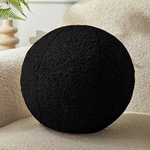 Ball Pillow,Black Round Throw Pillow 11.8 Inches | Decorative Pillows,Boucle,PP Cotton Fill,Sphere Shaped,Simple Modern,Nordic Style,for Couch Sofa Bedroom - color: Black Ball