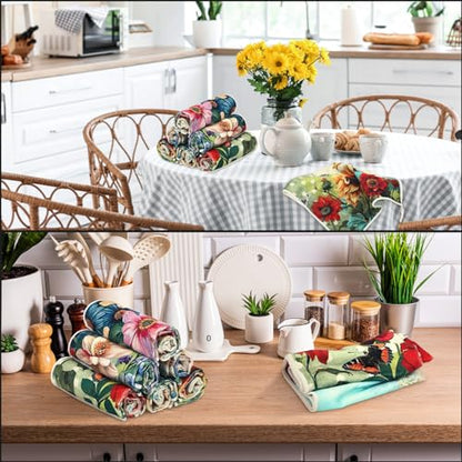 Tudomro 6 Pcs Oil Painting Flowers Kitchen Towels Floral Dish Hand Tea Towel - color: Floral
