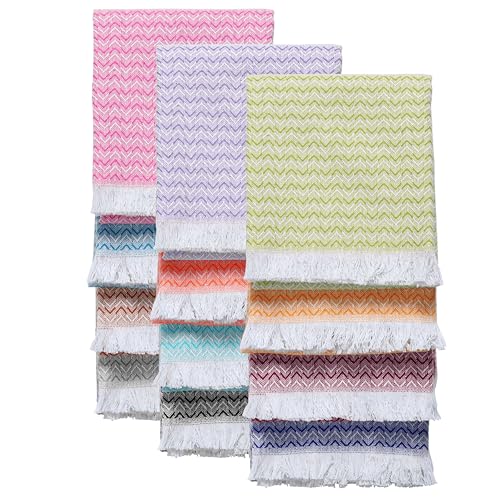 TWINY threads Pack of 12 100% Cotton Kitchen Towels, 16"x26", Multicolor | Chevron Weave Dish Cloths & Rags, Soft, Absorbent, Quick Dry, Washable, Reusable Tea Towel for Baking, Cleaning & Drying Use - color: Chevron, Multi Pack, size: 26" x 16" (Set of 1