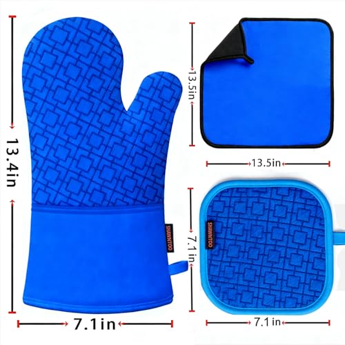 Oven Mitts and Pot Holders Sets 6pcs, Kitchen Oven Glove,High Heat Resistant 550 Degree Extra Long Oven Mitts and Potholders with Non-Slip Silicone Surface for Home Essentials (Grey) (Navy Blue) - color: Navy Blue