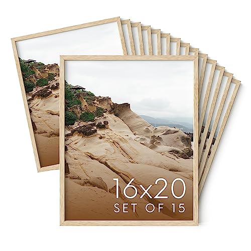 Haus and Hues 16x20 Natural Oak Wood Picture Frames Set of 15 - Premium Bulk Picture Frames 16x20 Bundle - Elegant Gallery Wall Frame Set for Posters, Art Display - Ideal for Wall Decor in Home & - color: Beige Oak, size: 16x20 in, style: Set of 15