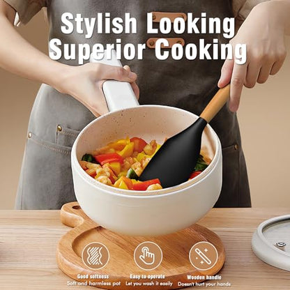Silicone Cooking Utensils Set - AVGPD Silicone Kitchen Utensils for Cooking Wooden Handles, 446°F Heat Resistant Kitchen Utensil Spatula Sets, Gadgets for Non-Stick Cookware BPA FREE (Black) - color: Black